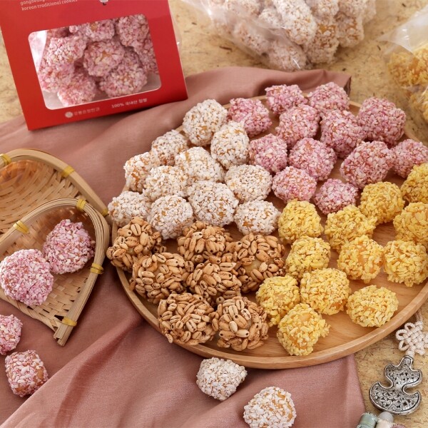 사임당에프앤비,강릉은정한과 한입 쏙 강정볼 4종세트 (75gX4봉) (전통 유과 찹쌀강정 답례품 어르신 아이간식 단체선물)