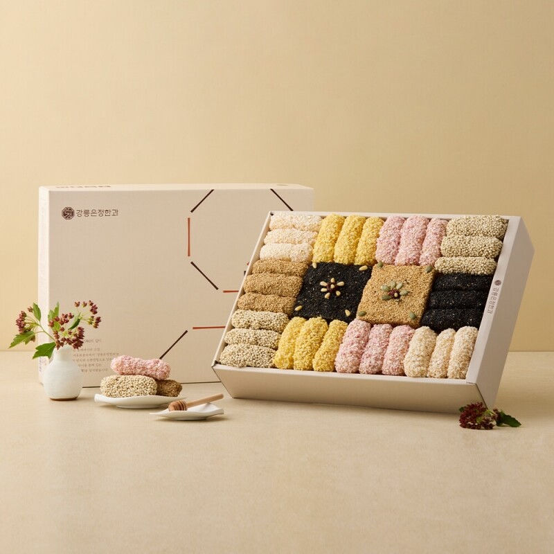 사임당에프앤비,강릉은정한과 해당화 3단 선물세트+보자기포장 (전통 한과 수제 유과 답례품 명절 설날 추석선물)