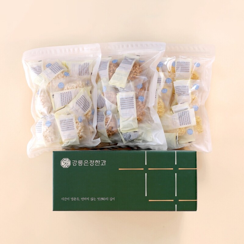 사임당에프앤비,강릉은정한과 한입과줄 600g(200gX3봉) (전통 유과 조청 과즐 답례품 명절 설날 추석 단체선물)